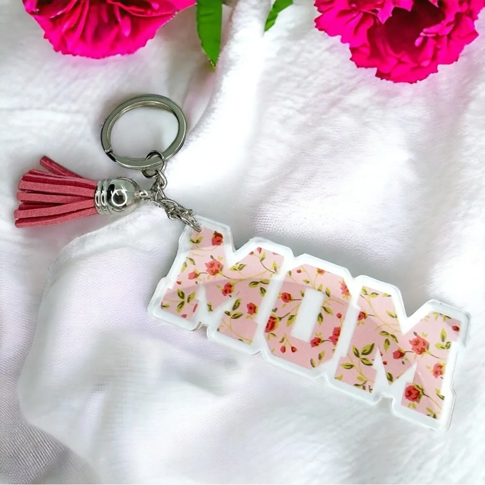 Floral MOM Glitter Keychain | Pink Boutique Mom Gift
